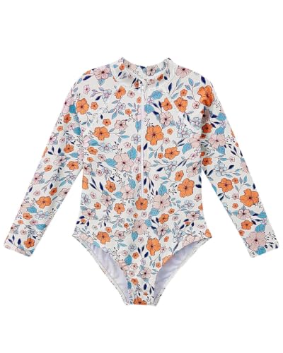 Image of Zando UPF50+ Girls Long Sleeve One Piece Swimsuit with Zipper - Rash Guard for Teens Toddler Kids 2-15 Years