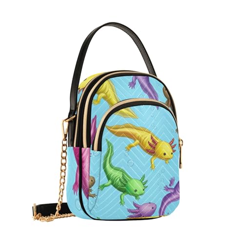 Colorful Axolotls Sea Bubble Blue Shoulder Purse Handbag Art Print Phone Bags with Chain Strap Quilted Zipper Crossbody Bowler Bag2
