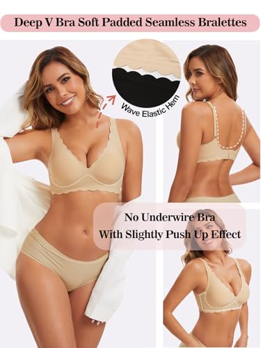 Image of Seamless Wavy Bra - Low Cut Deep V Bras Scalloped Wireless Jelly Bralette