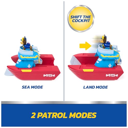 PAW PATROL – Sea Patroller Rettungsboot mit Chase Figur und Hai, ca. 23 cm, 2 Einsatzmodi Wasser & Land, für Kinder ab 3 Jahren