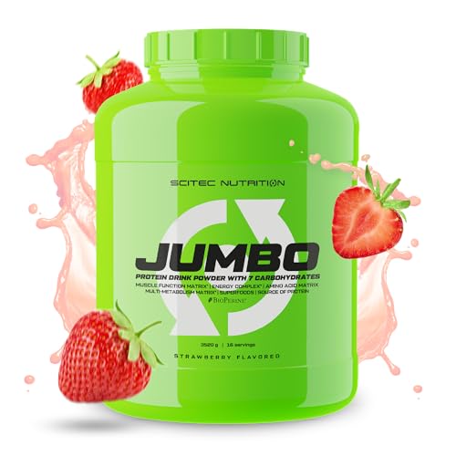 Scitec Nutrition Jumbo - Hochkalorischer Weight Gainer - mit Mehrkomponenten-Protein - Aminosäuren-Matrix - Metabolische Matrix - Superfood-Mischung, 3,52 kg, Erdbeere