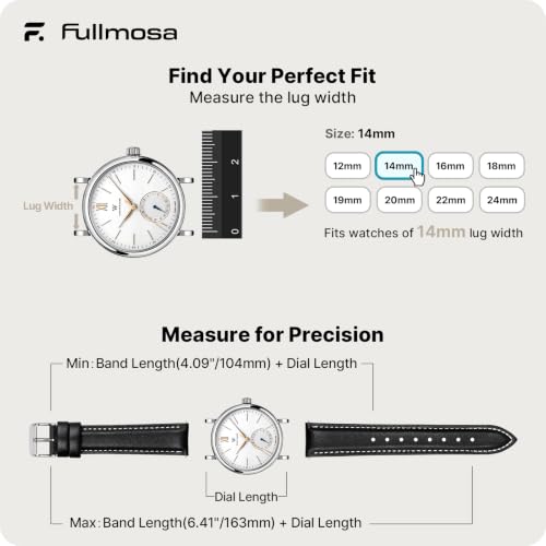 Image of Fullmosa 14mm Quick Release Leather Watch Band | Traditional Smartwatch Replacement Strap for Women Formal Daily Commute, Black&Silver Buckle