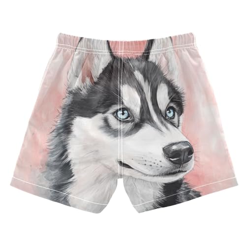 DOMIKING Husky Puppy Pink Toddler Boys' Swim Trunks Mesh Lining Swim Shorts for Hiking Swimming Adjustable Waist 2T2
