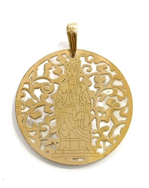 Médaille vierge de Leyre argent massif et pendentif nacre ronde 35mm
