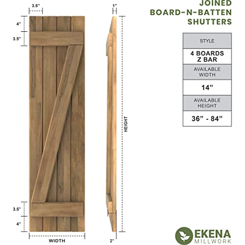 14"W x 74"H Americraft Four Board (2 Batten) Exterior Real Wood Joined Board-n-Batten Shutters w/Z-Bar (Per Pair), White by Ekena Millwork - Image 2