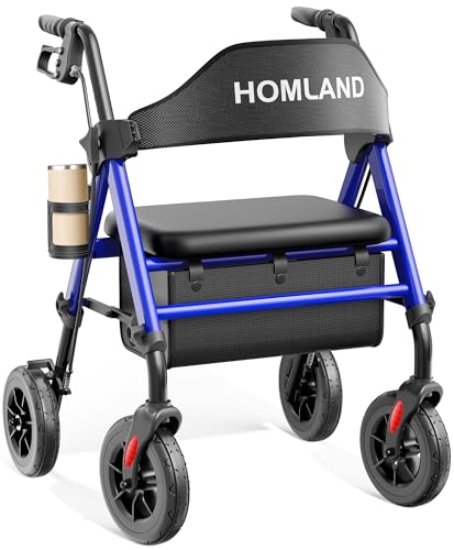 Image of HOMLAND Foldable Rollator Walkers for Seniors with Seat, 17 lb Lightweight