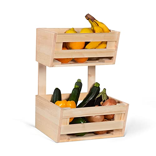 IDMarket - Range fruits et légumes en bois rangement 2 niveaux à poser ou suspendre