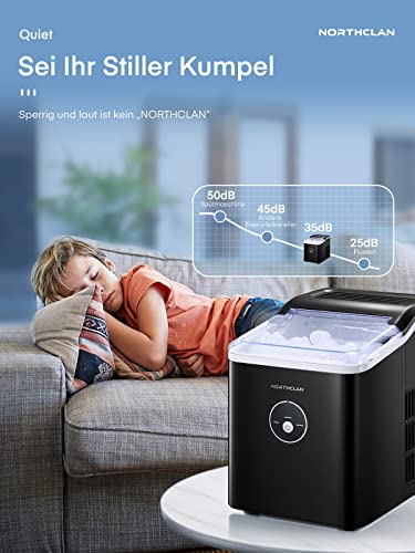 NORTHCLAN Eiswürfelmaschine 12 kg 24 Stunden, 9 Eiswürfel in 6 Minuten, LED-Anzeige und 2L Wassertank, Ice Maker mit Schaufel und Korb, Eiswürfelbereiter für Party, Büro, Bar, Wohnmobil – Bild 6