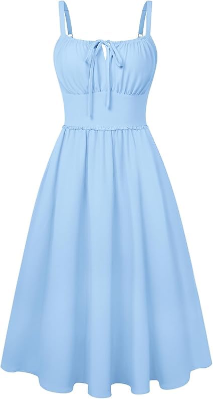 Belle Poque Abiti estivi da donna UK collo quadrato spalline sottili A-Line Midi prendisole casual vacanza spiaggia abito