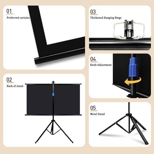 Pantalla para proyector con soporte, 60 pulgadas 16:9, pantalla portátil plegable enrollable mate para proyección, incluye trípode, para cine en casa y oficina miniatura 4