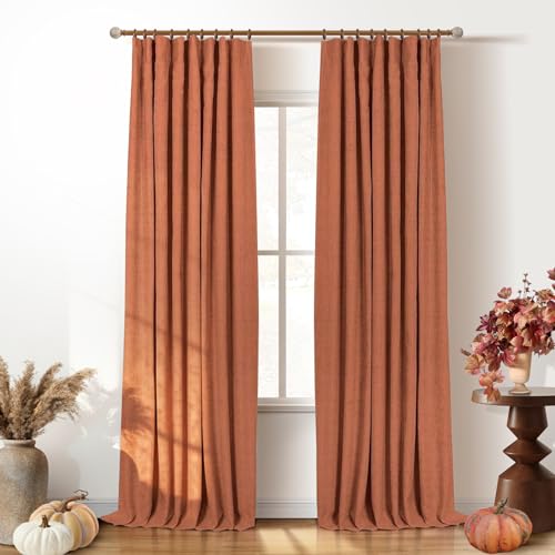 Image of INOVADAY 100% Blackout Curtains for Bedroom, Orange Black Out Curtains 120 Inch Long, Clip Rings Linen Blackout Drapes, Thermal Insulated Room Darkening for Living Room, 2 Panels - W50xL120