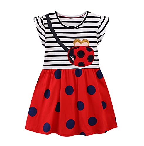 Image of HILEELANG Toddler Girls Short Sleeve Dress Easter Cotton Casual Summer Appliques Shirt Jersey Dresses