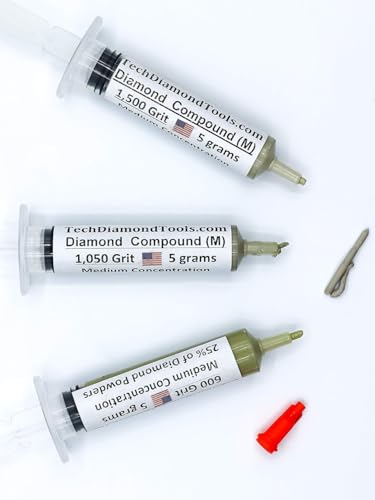 TechDiamondTools Kit of 3 Diamond Lapping Paste Polishing Compound USA Made 600 1050 1500 Grit Lapping Compound for Rock Glass Metal Jewelry Resin Marble with 25% of Diamond Powder
