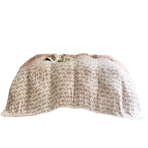 Image of SANACYNA 100% Cotton Muslin Blanket 6-Layer Gauze King Size Floral Bed Blanket Lightweight Soft and Breathable Blanket for Sofa Couch Bed Coverlet Keep Warm (Floral, King 90 inch X 104 inch)