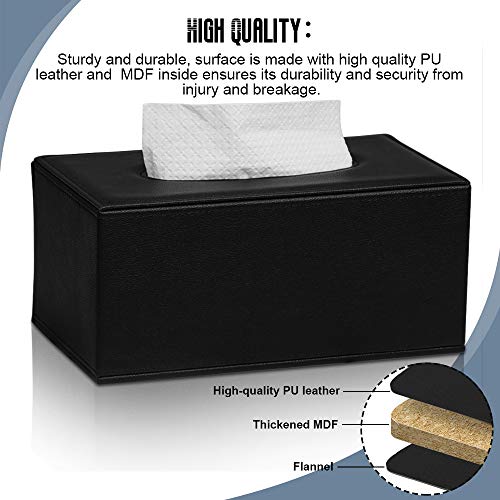 MEIBOOCH PU Leather Facial Tissue Box Holder Standard Size Tissue Box Cover with Magnetic Bottom for Bathroom Bedroom or livingroom (Black)