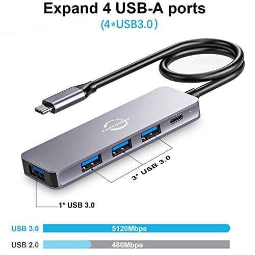 USB C Hub Multiport Adapter,Vunvooker 5in1 USBC Dongle with Long Cable,USB-C Expander for Laptop(100W PD,4 Port USB 3.0 Hub),Slim Mini Data Adapter for MacBook Pro/Air,iMac,Surface,XPS,Notebook - Image 4