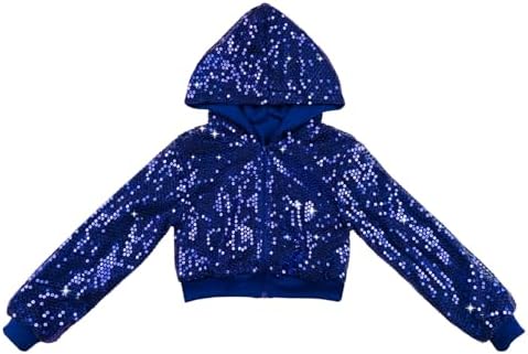 LOLANTA 2Pcs Boys Girls Sequin Hooded Jacket & Pants Set Kids Hip Hop Dance Clothing 90s Theme Party Outfits for 5-14 Years 2 41K R+jktYL. AC