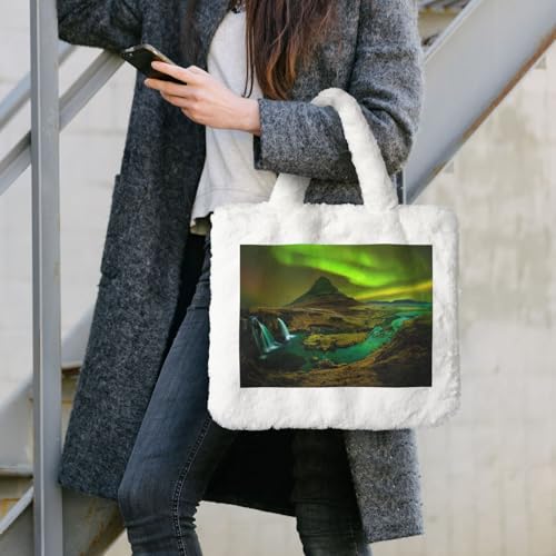 Sac à main en peluche blanc avec imprimé aurora texture douce et légère - 7