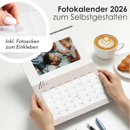 Fotokalender 2026 zum Selbstgestalten – A4 Bastelkalender mit Fotoecken und hochwertigem Papier – Kalender mit Platz für Fotos und Notizen – Persönliches Geschenk