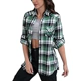 Match Women's Long Sleeve Button Down Collar Flannel Shirt #B003(Large, Checks#3)