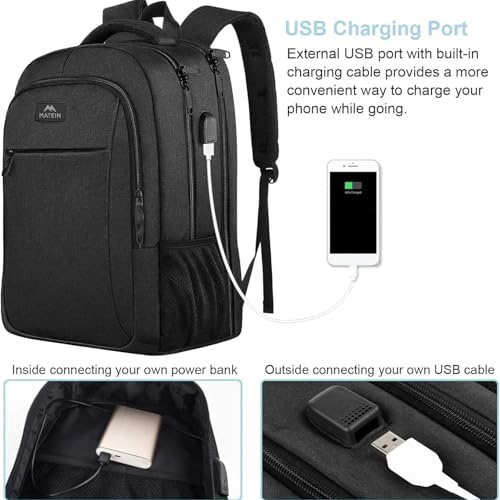 MATEIN Rucksack Herren, Groß Laptop Rucksack 17,3 Zoll Schulrucksack Laptoptasche mit USB Ladeanschluss Anti Diebstahl Business Arbeit Reisen Backpack Teenager Notebook College Tech Damen, Schwarz