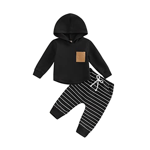 Toddler Boy Clothes Patchwork Sweatshirts Long Sleeve Tops Solid Pants Outfit Fall Winter Baby Hooded Clothe Set