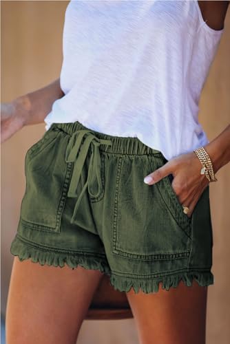 Image of YOCUR Womens Lightweight Shorts Casual Baggy Trendy Hot Pants Elastic Waist Drawstring Comfy Shorts
