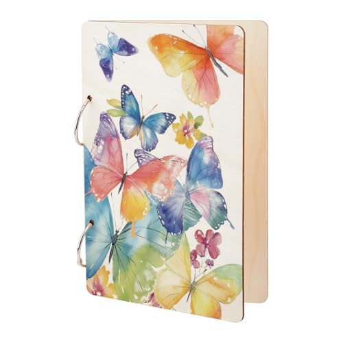 SUPERDANT Album Carte Postale en Forme de Papillon Aquarelle Classeur en Bois à 2 anneau de Presentoir Carte Postale Coloré en Forme de Papillon Feuille Cadeau Mariage Rangement Photo
