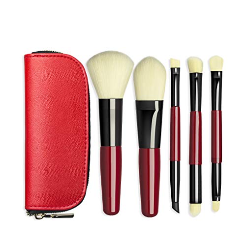 BLD Makeup Brushes Set 5pcs, Powder Brush Foundation Brush Eyeshadow Brushes Super Soft Synthetic Hair, with PU Bag Good for Travel