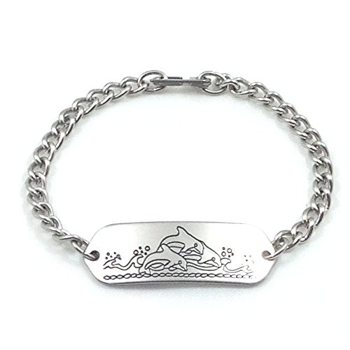 MakeMeThis Dolphins ID Bracelet IDB-03 - Stainless Steel - Non Allergenic - Adult, Youth & Child Sizes