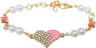 سوار مصنوع من فولاذ مقاوم للصدأ مع دلاية على شكل قلب وفراشة للنساء، أبيض ووردي