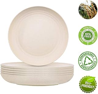 (6 Pack) Auzzlife Unbreakable & Lightweight Wheat Straw Plates 9" Dishwasher & Microwave