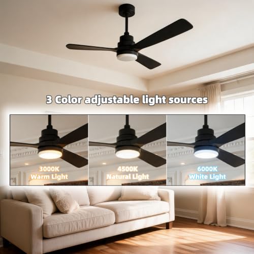 Kekopa 52-inch solid wood ceiling fan with light, black ceiling fan with light and remote control, 2 downrods, reversible DC motor, 3 blades, suitable for indoor, outdoor, rooms and living rooms by Kekopa - Used condition - Image 2
