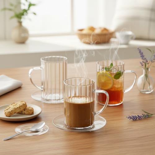 Deconox 3'lü Borosilikat Cam Kupa Seti - 300 ml Isıya Dayanıklı İnce ve Hafif Çay/Kahve Bardağı - Kurşunsuz Ekolojik (3 Adet) - Görsel 4