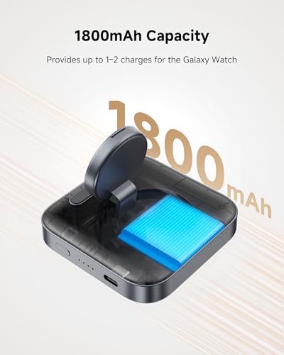 Przenośna Ładowarka dla Samsung Galaxy Watch 8/8 Classic/7/Ultra/FE/6/6 Classic/5/5 Pro/4/4 Classic/3/Active 2/Active, 1800mAh Zegarka Ładowarka do Podróży, SwanScout 303S (Szary Tech)