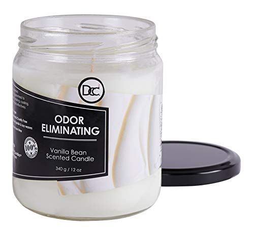 Odor Eliminating Highly Fragranced Candle - Eliminates 95% Of Pet, Smoke, Food, And Other Smells Quickly - Up To 80 Hour Burn Time - 12 Ounce Premium Soy Blend (Vanilla Bean) #TOP1