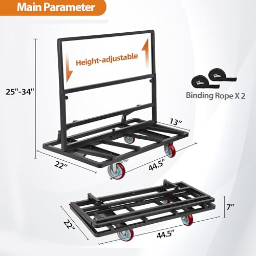 Eastrexon Folding Drywall Cart, Drywall Dolly w/ 5“ PU Swivel Casters, 44.5" x 22" x 40" Portable Plywood Cart, 2200 LBS Load Capacity, Sheetrock Panel Cart for Handling Plywood, Glass,Plasterboard