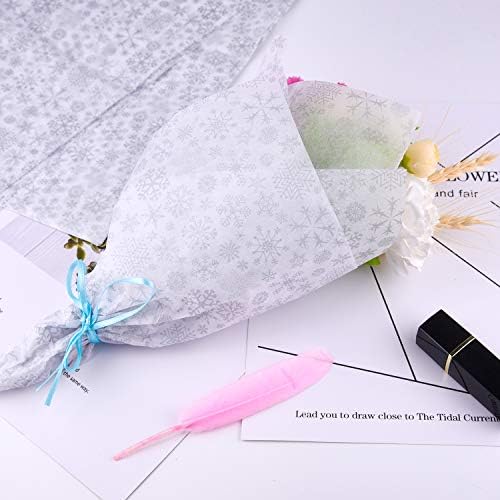 TUPARKA 60 Sheets Christmas Tissue Paper Snowflake Wrapping Paper Silver Gift Paper for DIY and Craft, Gift Bags Decorations in Christmas Party(52x38cm)