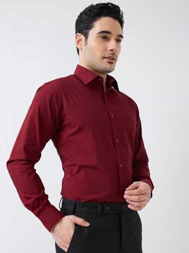 Image of Raymond Men Slim Fit Fil-A-Fil Pattern Pure Cotton Semi Cutaway Collar Full Sleeve Formal Shirt