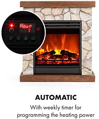 Klarstein Lienz Electric Fire with Flame Effect - Electric Fireplace, Electric Fire Place, 900/1800W, OpenWindow Detection, Dimmable Light, Weekly Timer, Thermostat, Remote, Stone Look, Brown