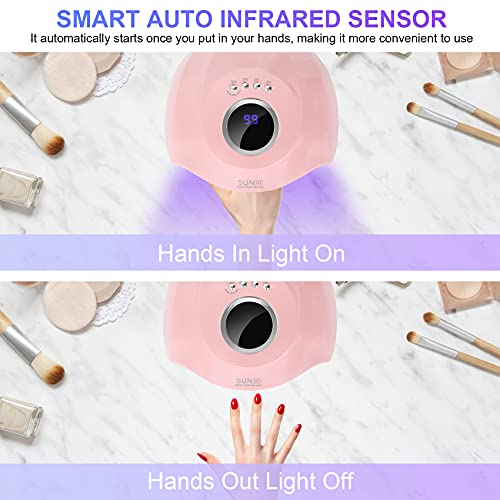 Roohua Uv Led Nail Lamp,180W Gel Nail Uv Light Nail Dryer For Gel Polish Curing Lamp For Professional Salon With 4 Timer Settings Auto Sensor For Hand And Feet Led Nail Machine (White) #TOP3
