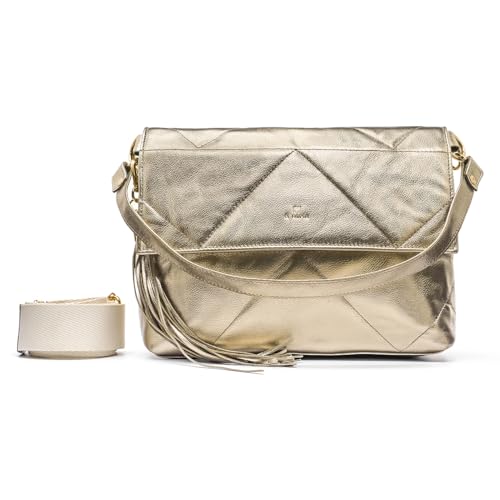 Bolsa Tiracolo De Couro Média Com Alça Regulável (dourado)