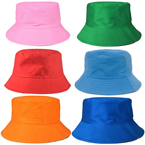 6 Pcs Unisex Bucket Hats, Solid Color Sun Hat Cap For Women Sumer Beach Outdoor Travel (Set 1, 6) #TOP4
