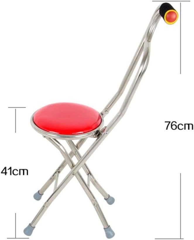 Folding Elderly Care Crutch, Stainless Steel Walking Crutch seat Crutch Stool, Suitable for Elderly People with Disabilities Walking, Four-Leg Crutch Walker, red