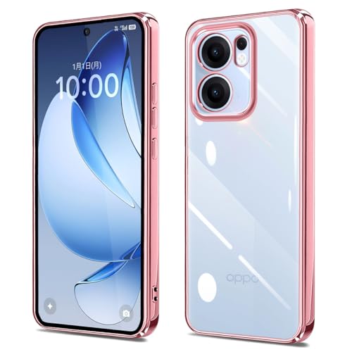 【Majiyana】OPPO Reno 13 A ケース クリア 耐衝撃 メッキ加工 薄型 専用 TPU オッポ リノ13 A スマホケース カバー 傷つき防止 黄ばみ防止 軽量 人気 おしゃれ 防塵(ローズゴールド)
