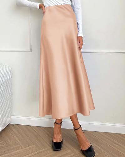 Image of BTFBM 2026 Summer Womens Skirts Silk Elegant High Waist Flowy Long Satin A-Line Midi Skirt Cocktail Wedding Party