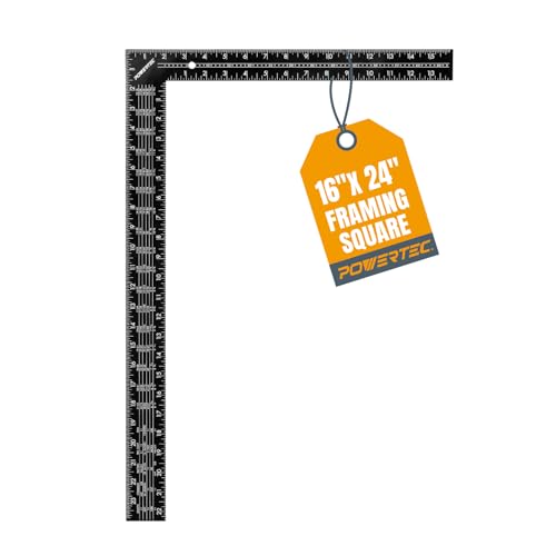 POWERTEC Framing Square, 16'' x 24'' Carpenter Square with Imperial & Metric Graduations, Woodworking Square for Carpenter, Woodworking, Construction, Stair Gauges (80036)