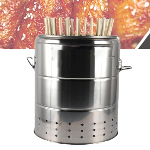 OmePS Barile di Carbone per Barbecue Portatile Senza Fumo, fornello sospeso per Barbecue Verticale con 50 spiedini, Acciaio Inossidabile e torrefazione a 360°, separazione del Carbone d'olio