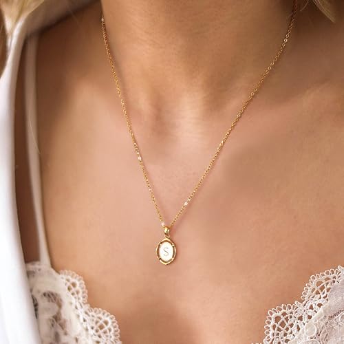 BodyBonita Initial Necklaces for Women - 14K Gold Plated Oval Letter White Enamel Name Necklaces - Image 4