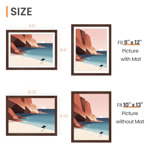 Image of upsimples 10x13 Picture Frames, Display Pictures 9x12 with Mat or 10 x 13 Without, Wall Hanging Photo Frame, Brown, 1 Pack